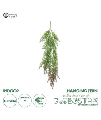 GloboStar® Artificial Garden HANGING FERN 20862 Τεχνητό Διακοσμητικό Κρεμαστό Φυτό Φτέρη Μ28 x Π15 x Υ90cm